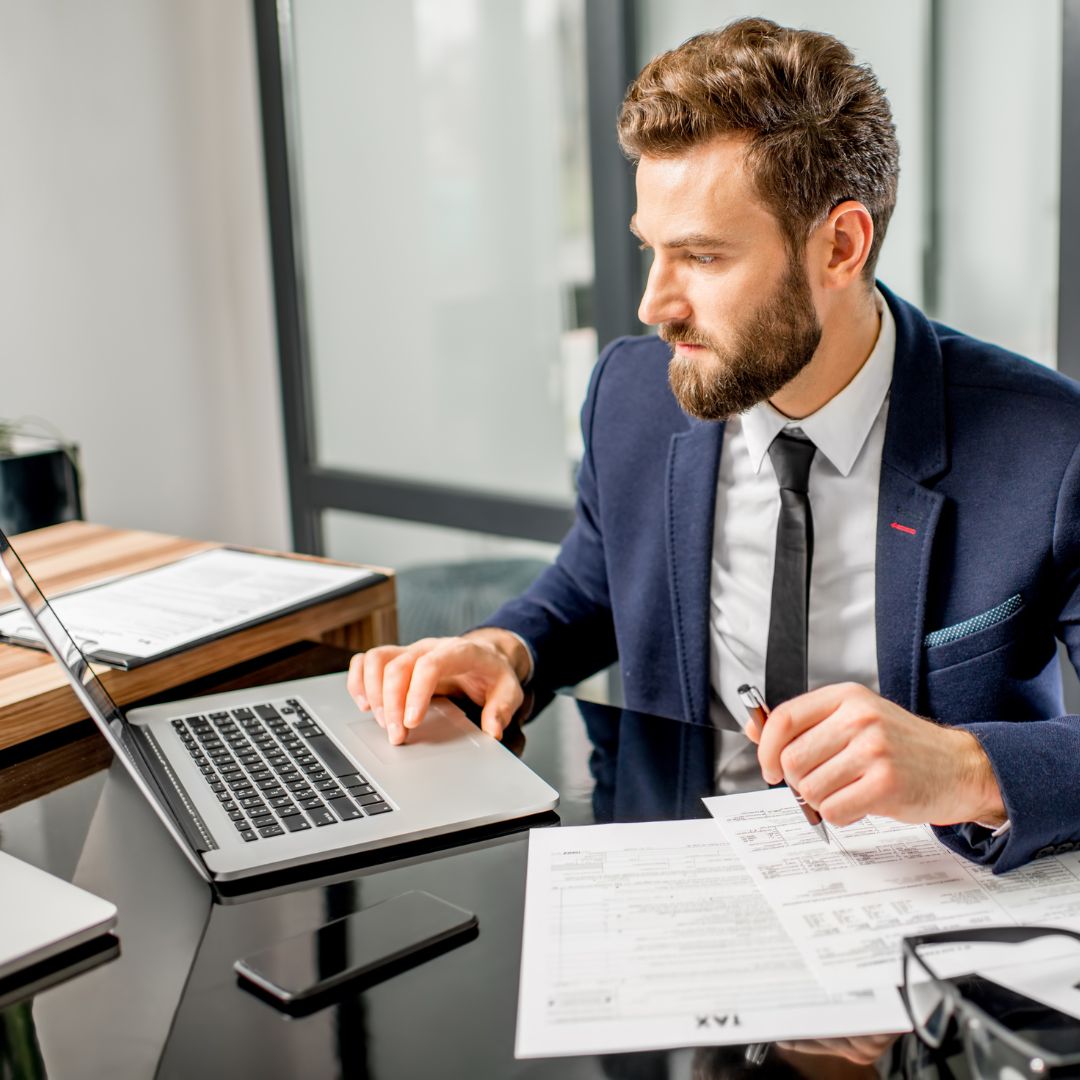 Man studying computer