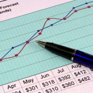 Monthly Forecast line graph with a pen sitting in top of it.
