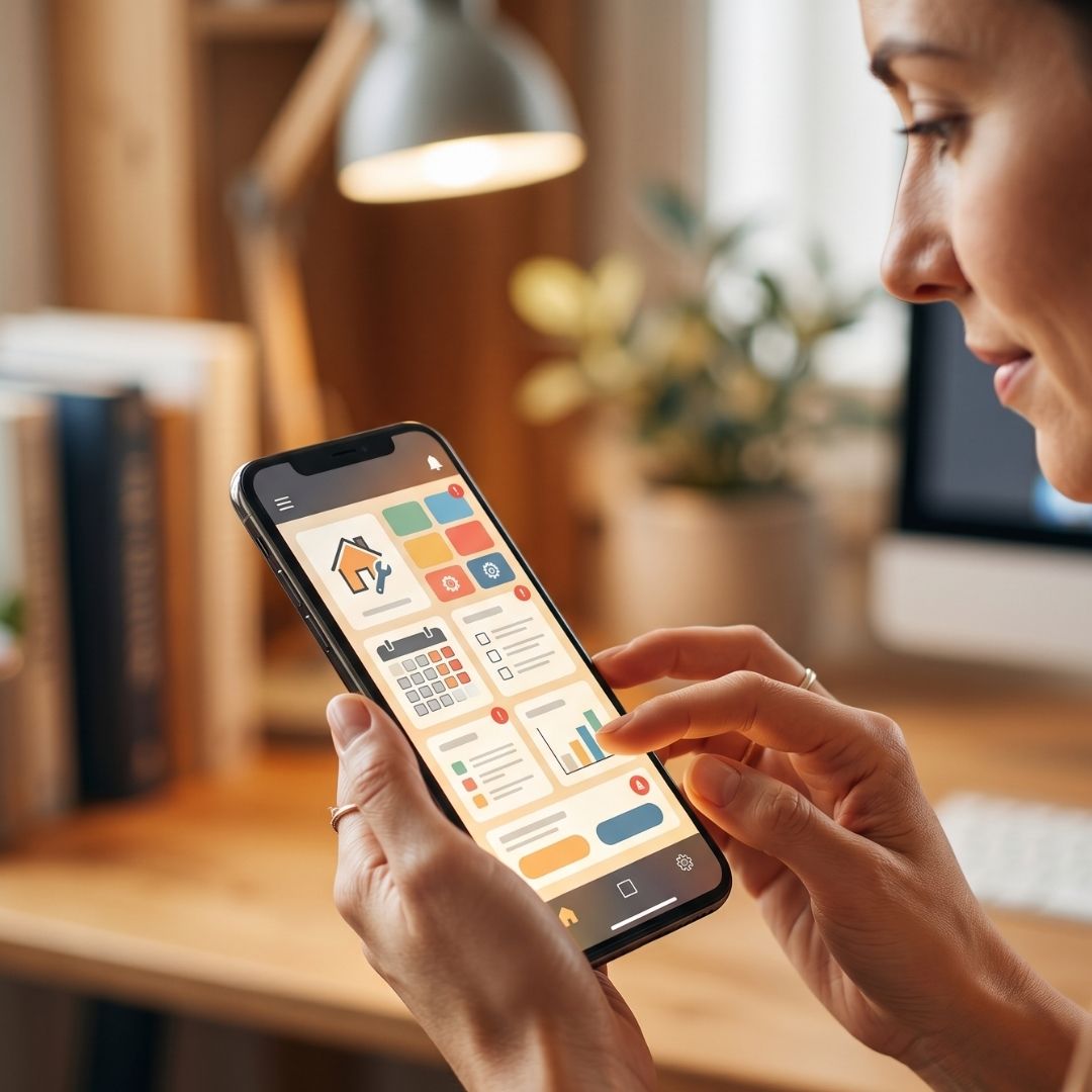 Homeowner using a mobile app to access community updates and resources