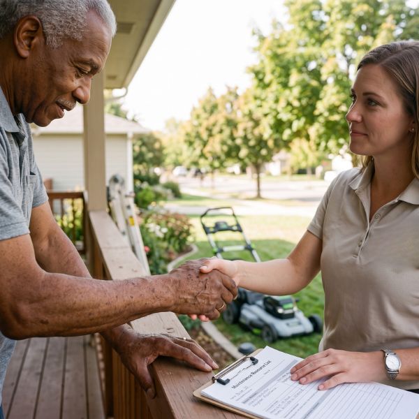 woman shaking man's hand